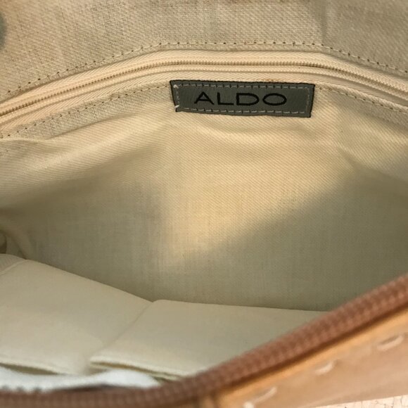 Aldo tan purse tassel stitching braid zip faux leather - Picture 6 of 8